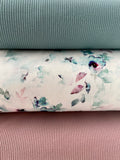 Bio - French Terry "Aquarelle Flowers", dusty mint