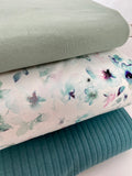 Bio - French Terry "Aquarelle Flowers", dusty mint
