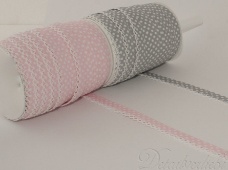 Schrägband mit Häkelborte, rosa oder grau